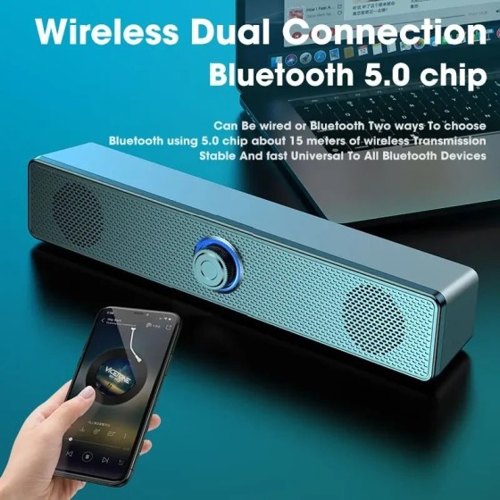 Barra de sonido con cable e inalámbrica para PC, Altavoz Bluetooth, al