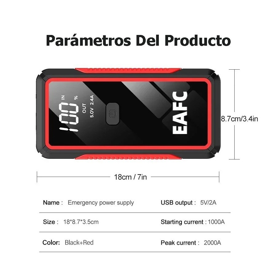 Arrancador de batería de coche portátil, 600A / 1200A / 2000A, refuerz