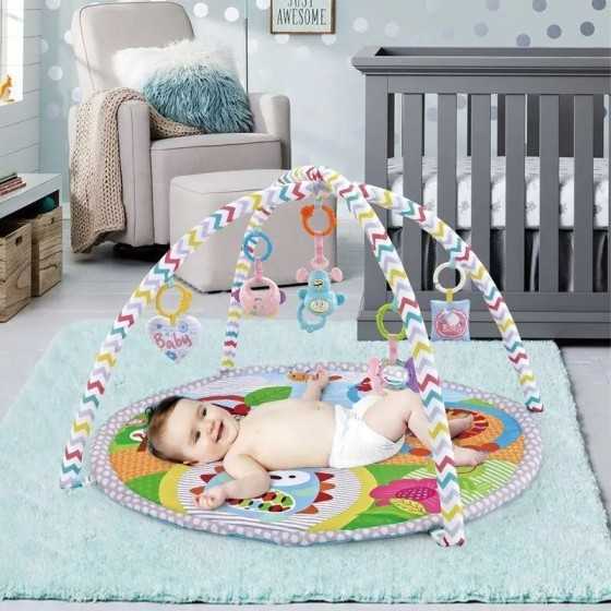 Estera de juego para gimnasio para bebé, marco de Fitness con 5 juguetes desmontables, alfombra de desarrollo de habilidad senso Estera de juego para gimnasio para bebé, marco de Fitness con 5 juguetes desmontables, alfombra de desarrollo de habilidad senso