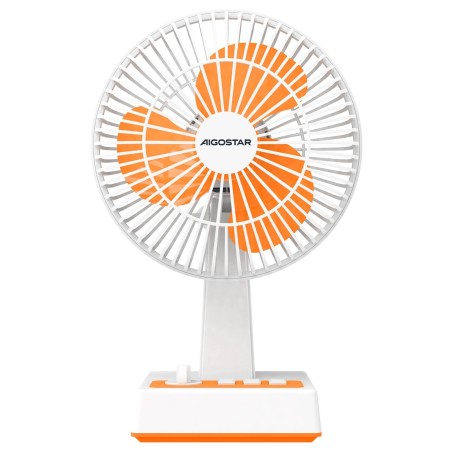 Ventilador de Mesa Portátil, 8 Pulgadas, 3 Aspas, 3 Velocidades, Sin Batería, Blanco y Naranja