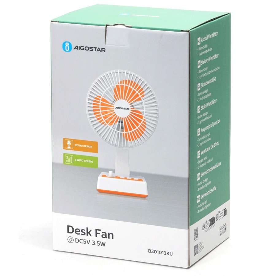 Ventilador de Mesa Portátil, 8 Pulgadas, 3 Aspas, 3 Velocidades, Sin B