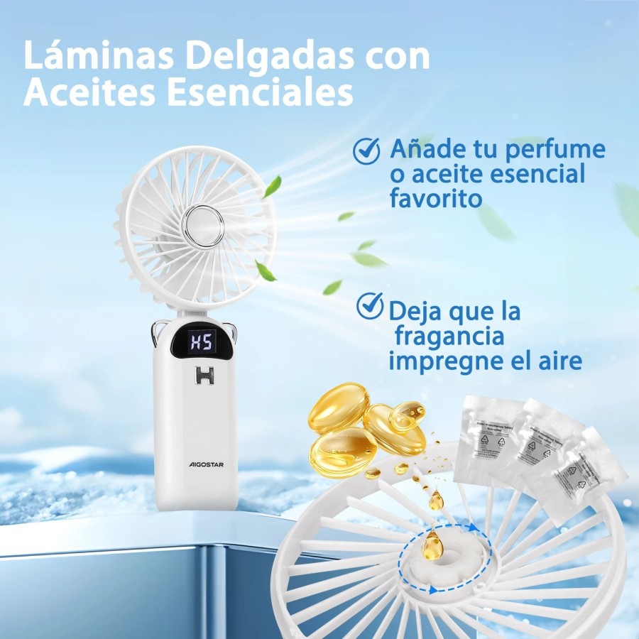 Ventilador de Mano Portátil USB, 3 Pulgadas, 3 Aspas, 5 Velocidades, 1