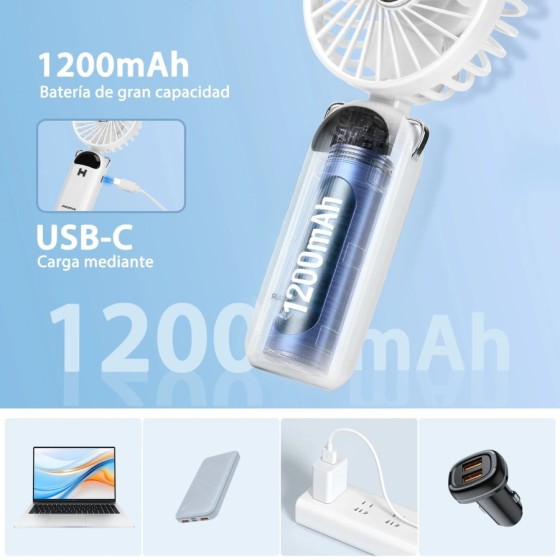 Ventilador de Mano Portátil USB, 3 Pulgadas, 3 Aspas, 5 Velocidades, 1 Ventilador de Mano Portátil USB, 3 Pulgadas, 3 Aspas, 5 Velocidades, 1