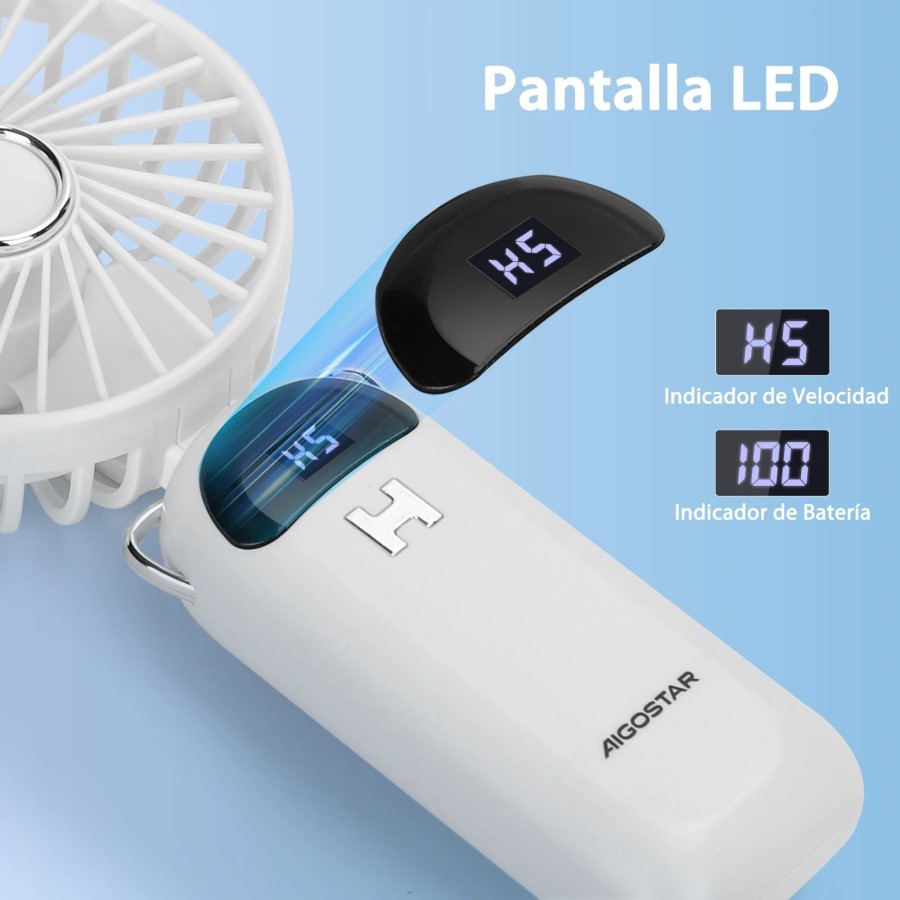 Ventilador de Mano Portátil USB, 3 Pulgadas, 3 Aspas, 5 Velocidades, 1