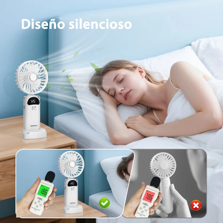 Ventilador de Mano Portátil USB, 3 Pulgadas, 3 Aspas, 5 Velocidades, 1