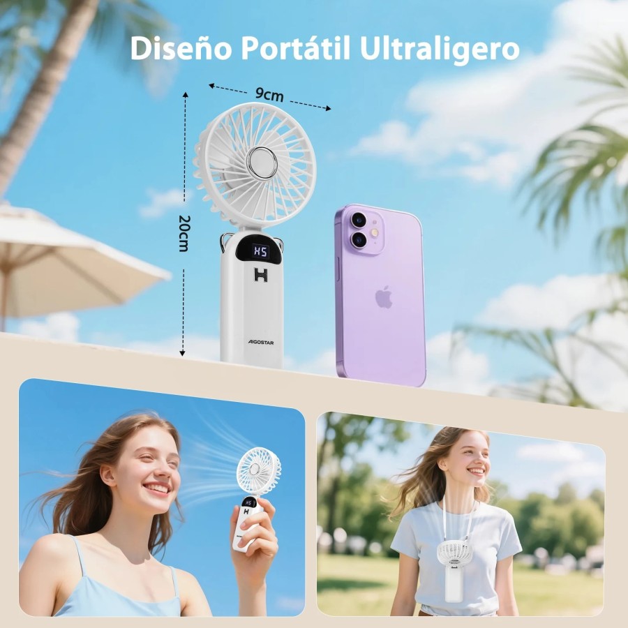 Ventilador de Mano Portátil USB, 3 Pulgadas, 3 Aspas, 5 Velocidades, 1
