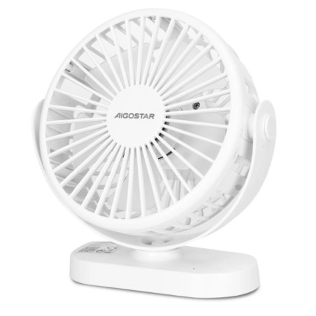 Aigostar Ventilador Silencioso Ventilador de Mesa 3 Velocidades, 5 Aspas, Con luz nocturna. Oscilación Multidireccional, Recarga