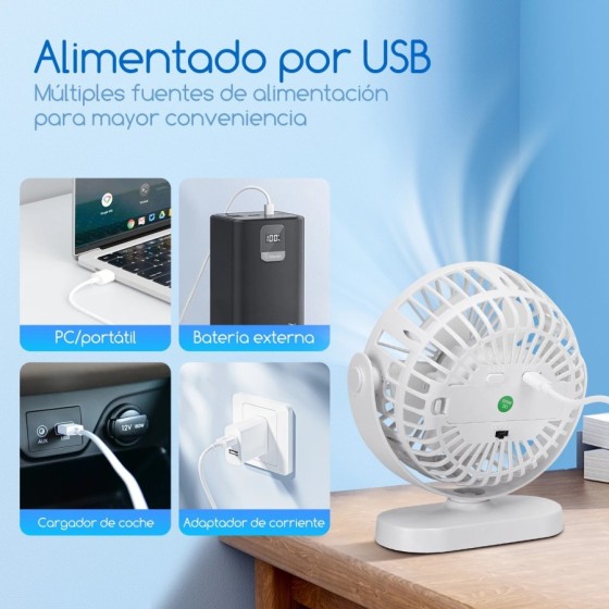 Aigostar Ventilador Silencioso Ventilador de Mesa 3 Velocidades, 5 Asp