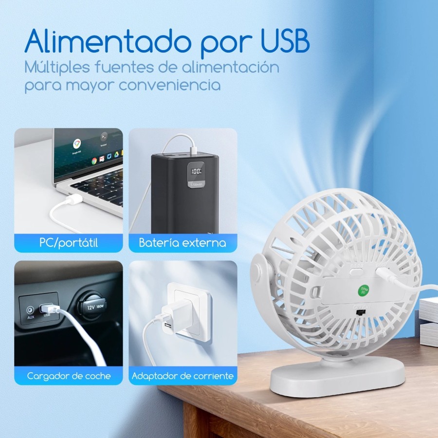 Aigostar Ventilador Silencioso Ventilador de Mesa 3 Velocidades, 5 Asp