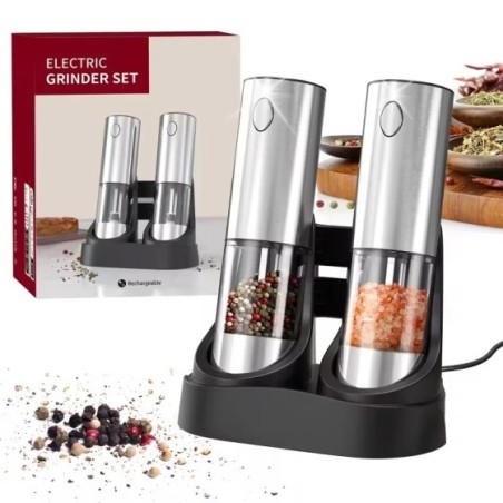 Juego de molinillos eléctricos de sal y pimienta, capacidad de 190ML, Base recargable por USB, molinillo de especias ajustable, 