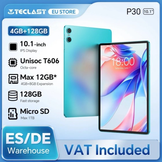 Teclast P30 Android 14 Tablet, 10.1 pulgadas, máximo de 12 gb RAM, 128