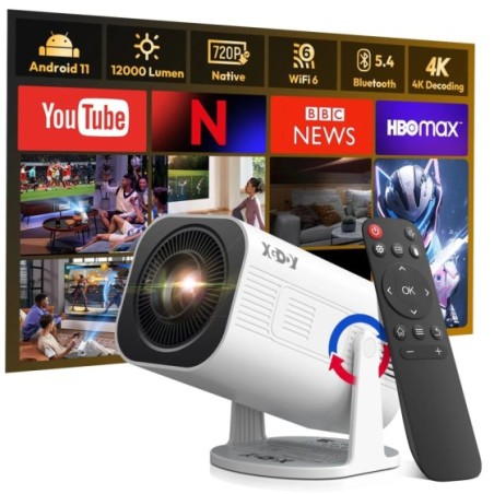 XGODY 4K Proyector Android Mini Beamer 12000 lúmenes Allwinner H713 Dual WIFI6 BT5.4 1280*720P Cine en casa portátil al aire lib