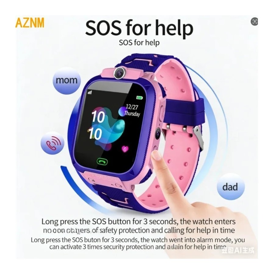 Reloj Inteligente para Niños con Función SOS, Resistente al Agua IP67,