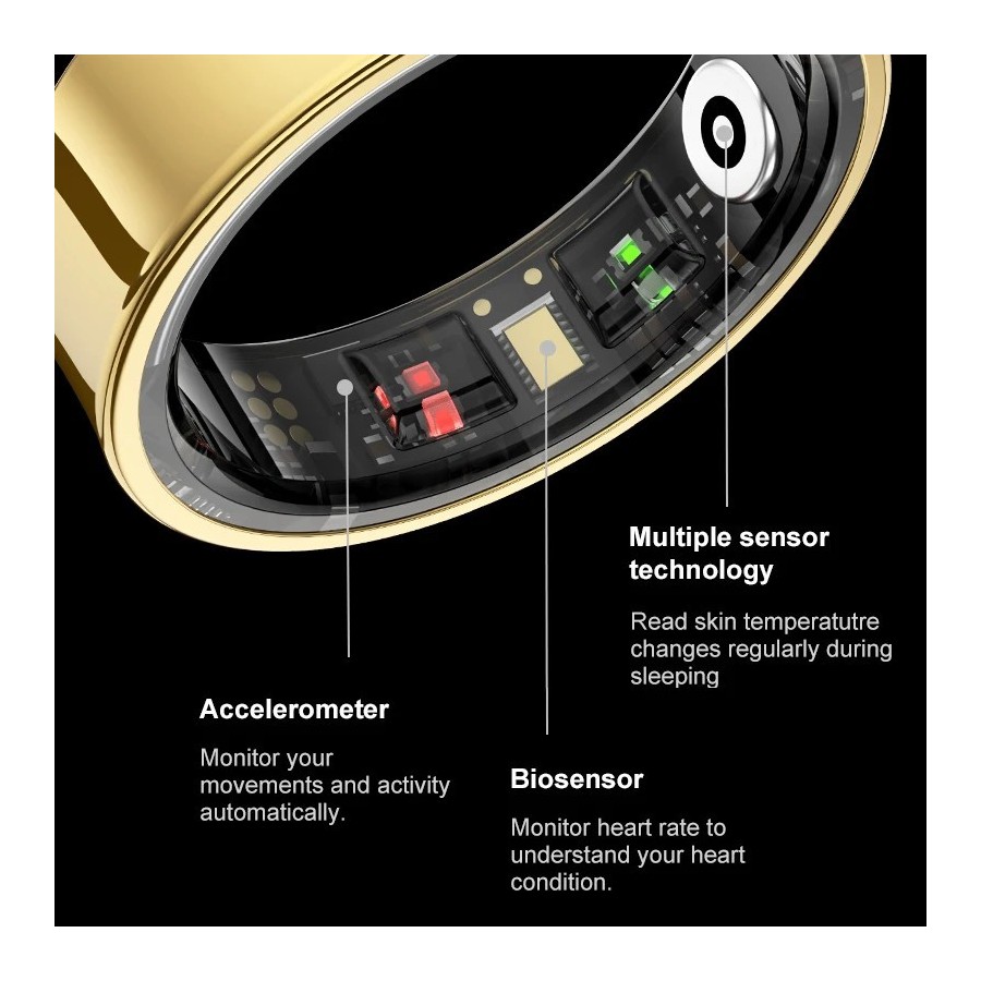 Anillo Inteligente R09 para Hombre y Mujer con Estuche de Carga, Monit