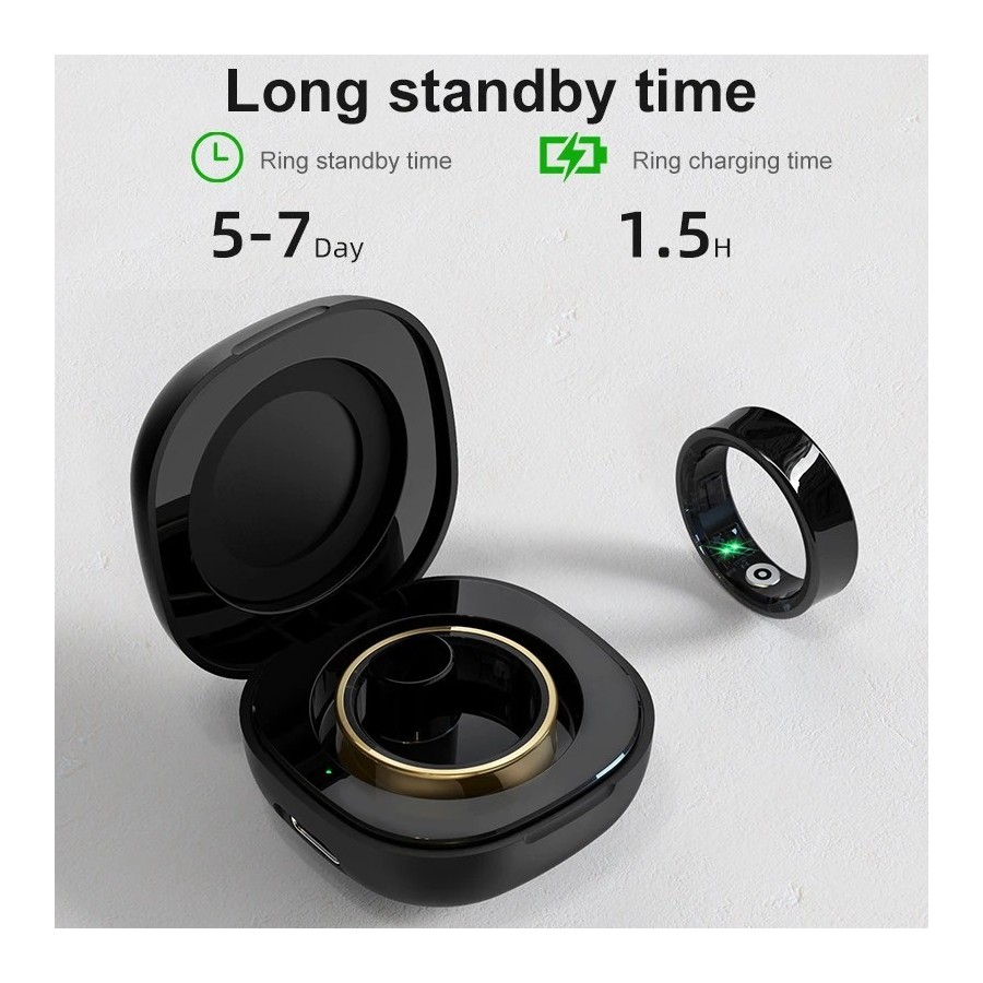 Anillo Inteligente R09 para Hombre y Mujer con Estuche de Carga, Monit