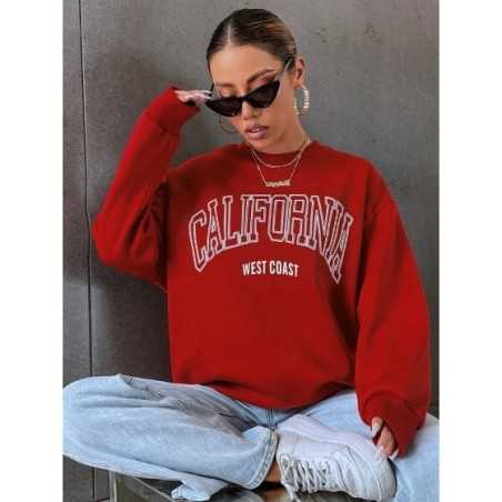 Sudadera con capucha con estampado de la costa occidental de California para mujer, jersey de manga larga con cuello redondo, ro