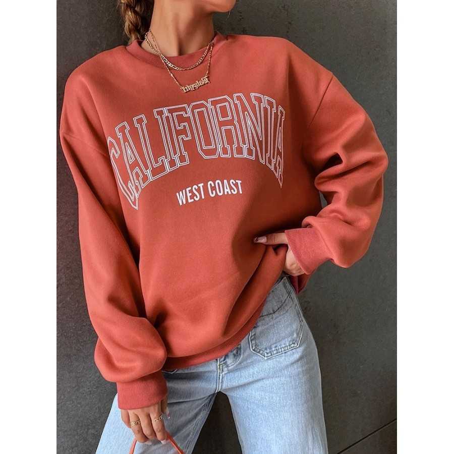 Sudadera con capucha con estampado de la costa occidental de California para mujer, jersey de manga larga con cuello redondo, ro