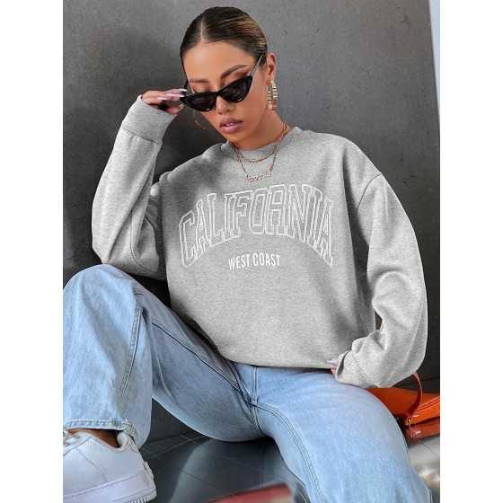 Sudadera con capucha con estampado de la costa occidental de California para mujer, jersey de manga larga con cuello redondo, ro