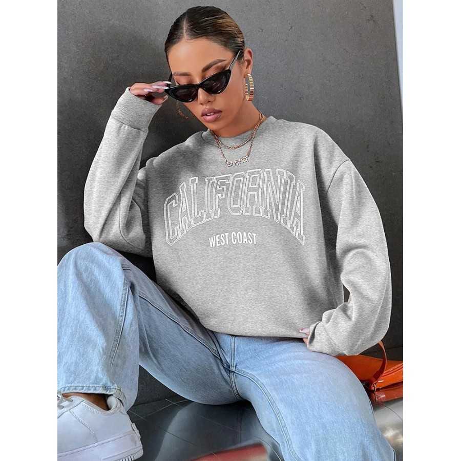 Sudadera con capucha con estampado de la costa occidental de California para mujer, jersey de manga larga con cuello redondo, ro