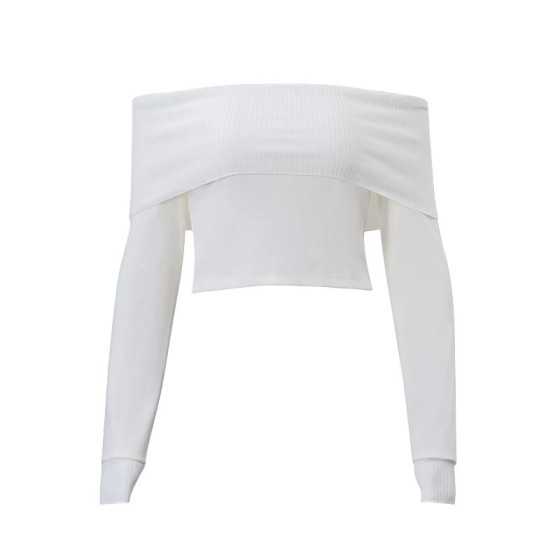 Xeemilo-Tops cortos elegantes acanalados con cuello oblicuo, camiseta