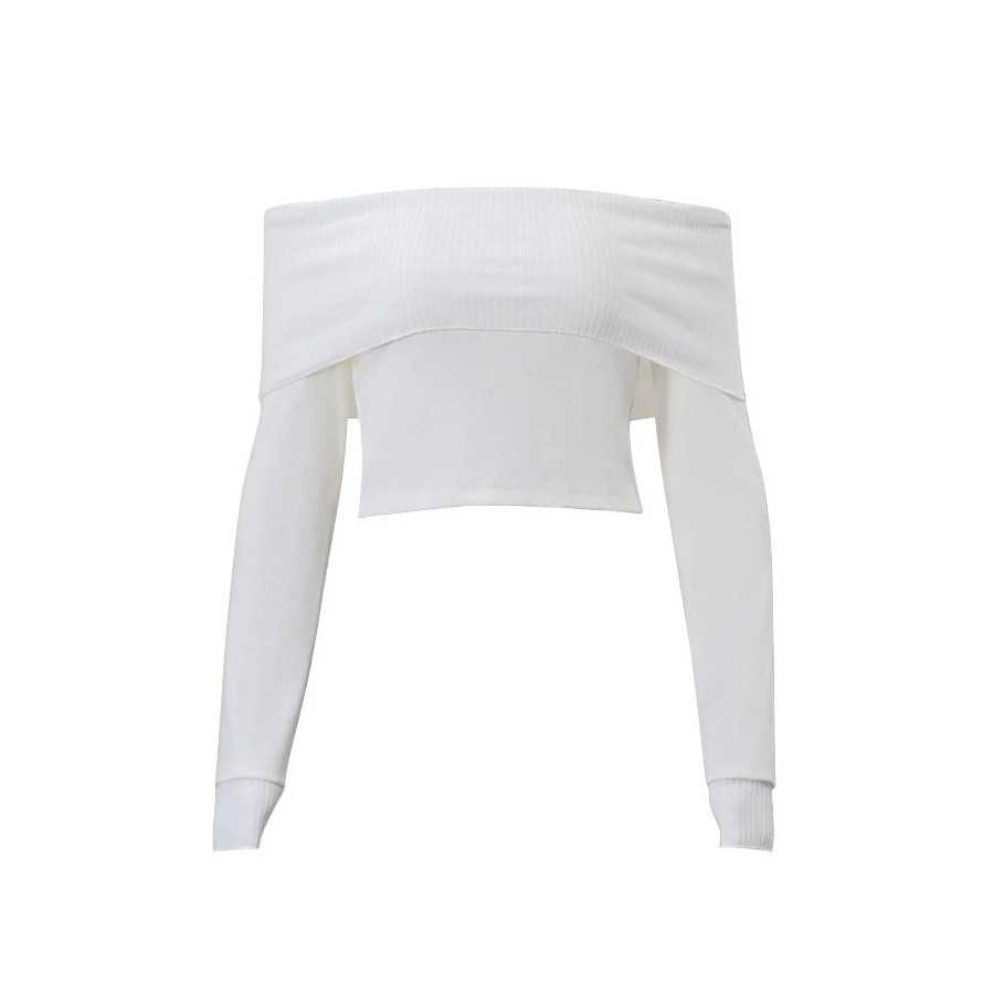 Xeemilo-Tops cortos elegantes acanalados con cuello oblicuo, camiseta