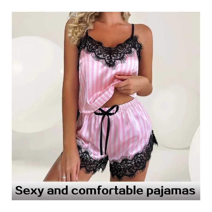 Conjunto de pijama de dos piezas con cuello en V para mujer, pantalone
