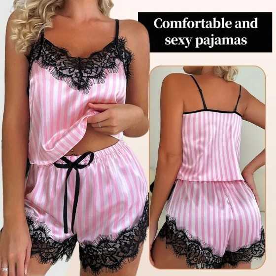 Conjunto de pijama de dos piezas con cuello en V para mujer, pantalone