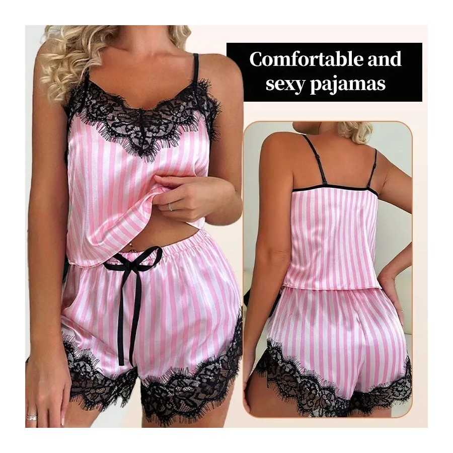 Conjunto de pijama de dos piezas con cuello en V para mujer, pantalone