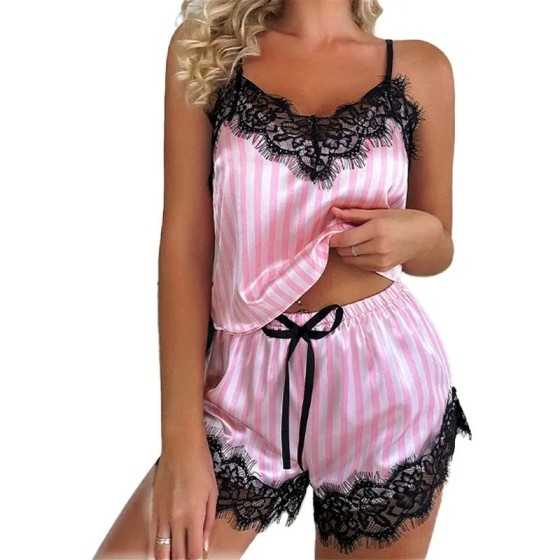 Conjunto de pijama de dos piezas con cuello en V para mujer, pantalone