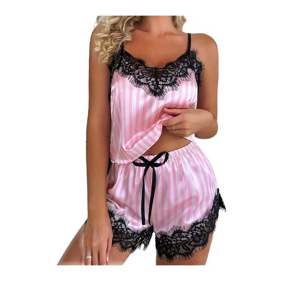 Conjunto de pijama de dos piezas con cuello en V para mujer, pantalone