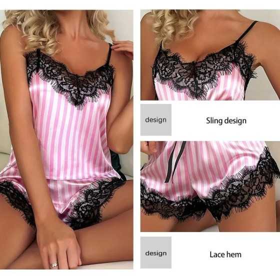 Conjunto de pijama de dos piezas con cuello en V para mujer, pantalone