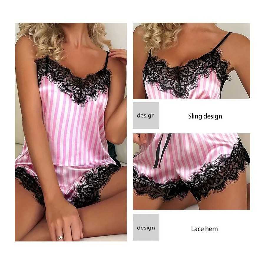 Conjunto de pijama de dos piezas con cuello en V para mujer, pantalone