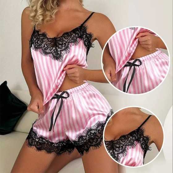 Conjunto de pijama de dos piezas con cuello en V para mujer, pantalone