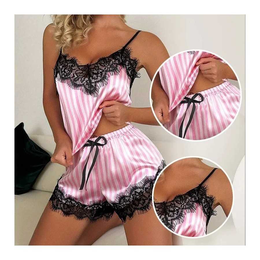 Conjunto de pijama de dos piezas con cuello en V para mujer, pantalone