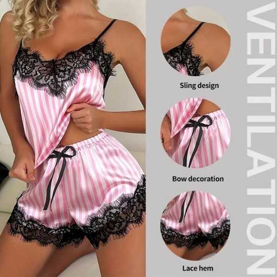 Conjunto de pijama de dos piezas con cuello en V para mujer, pantalone