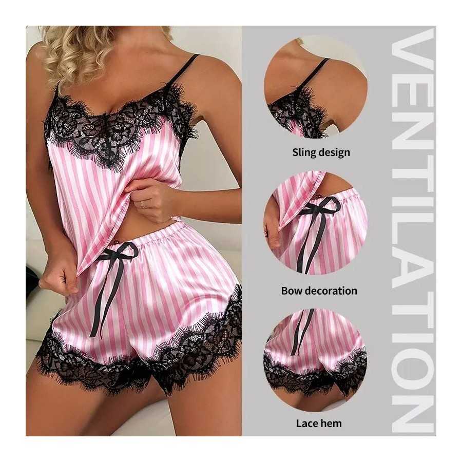 Conjunto de pijama de dos piezas con cuello en V para mujer, pantalone