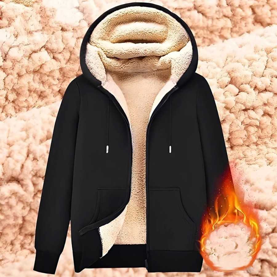 Sudadera con capucha para hombre y mujer, chaqueta de lana de cordero con cremallera y bolsillos delanteros, cárdigan forrado de
