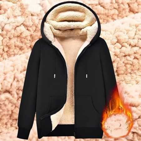 Sudadera con capucha para hombre y mujer, chaqueta de lana de cordero con cremallera y bolsillos delanteros, cárdigan forrado de