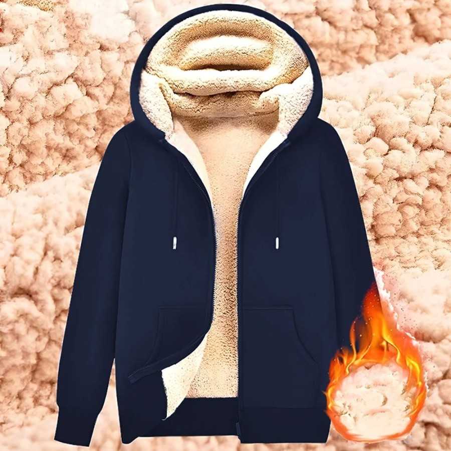 Sudadera con capucha para hombre y mujer, chaqueta de lana de cordero con cremallera y bolsillos delanteros, cárdigan forrado de