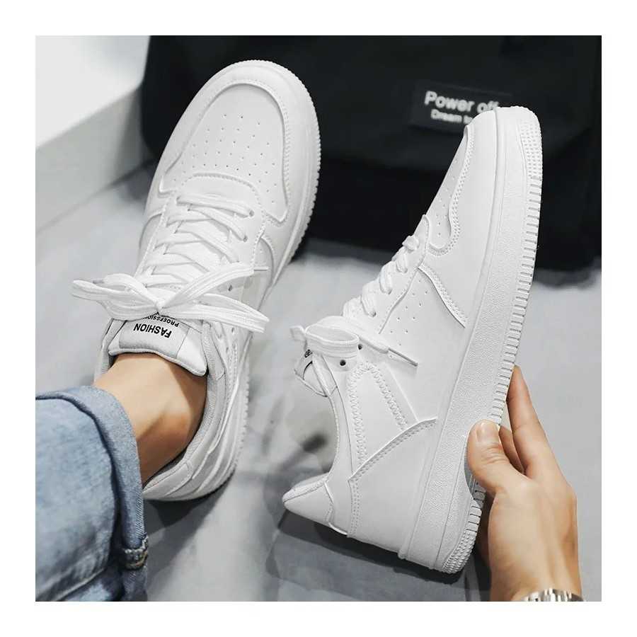 Zapatillas deportivas informales para Hombre, zapatos ligeros de cuero PU, transpirables, planos, blancos