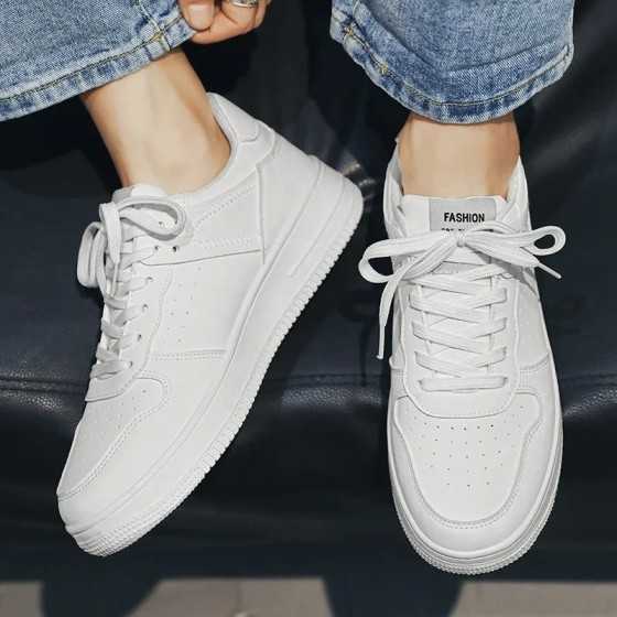Zapatillas deportivas informales para Hombre, zapatos ligeros de cuero PU, transpirables, planos, blancos