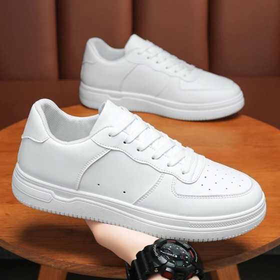 Zapatos de cuero para exteriores para hombre, zapatillas deportivas clásicas de color negro con cordones para monopatín, caminar