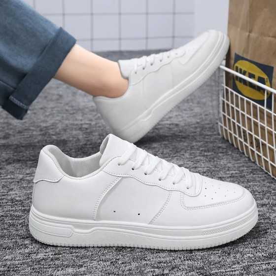 Zapatos de cuero para exteriores para hombre, zapatillas deportivas clásicas de color negro con cordones para monopatín, caminar