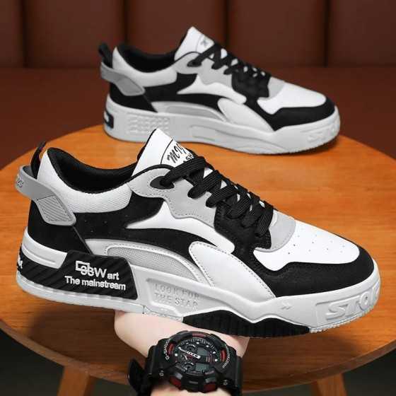 Zapatillas de deporte vulcanizadas con cordones para hombre, zapatos de plataforma cómodos, informales, color blanco, novedad de Zapatillas de deporte vulcanizadas con cordones para hombre, zapatos de plataforma cómodos, informales, color blanco, novedad de